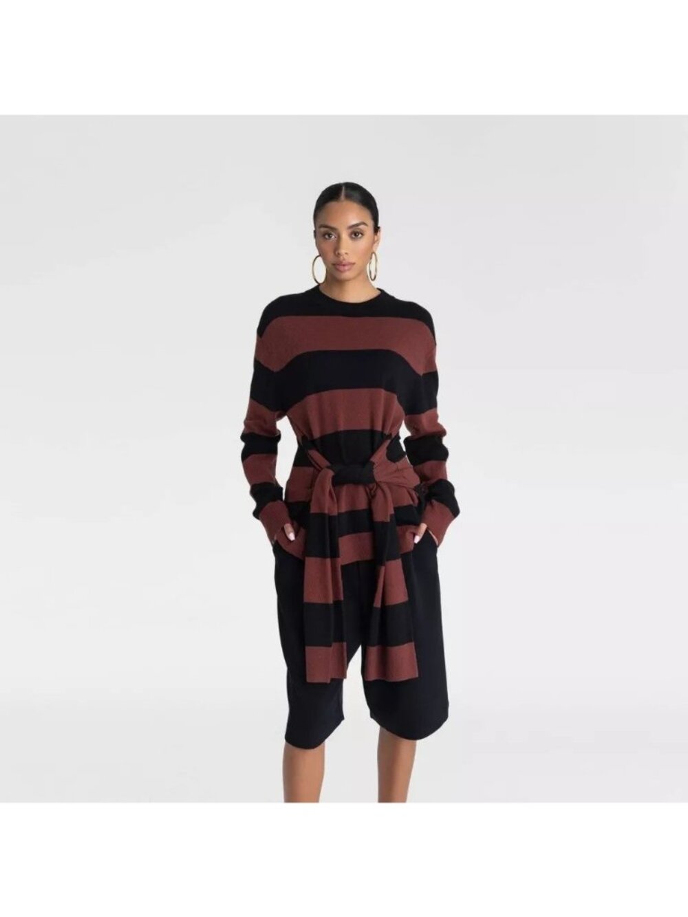 KBB by Kahlana The Wrap Sweater Burgundy & Black Striped Sweater - Size XS 0/2